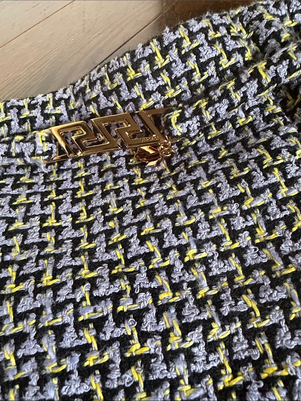 Versace Black, White & Yellow Tweed Mini Skirt